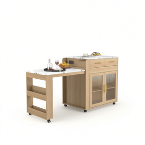 Isla de Cocina Extensible y Retráctil con Ruedas y Almacenamiento Gabinete de Almacenamiento para Cocina - Product Image 1