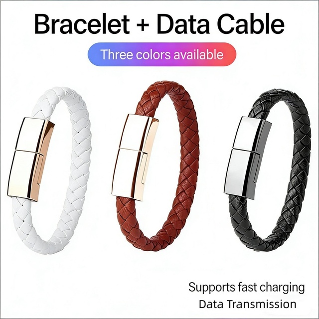 2026 Stylish Leather Bracelet Charging Cable Fast Data Transfer USB C to C Cable Short Portable for Android Phones Power Bank