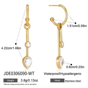 Pendientes de Aro Huggie de Acero Inoxidable con Oro PVD de 18K y Circonita Cúbica de Color, Pendientes Largos Colgantes para Mujer - Product Image 3