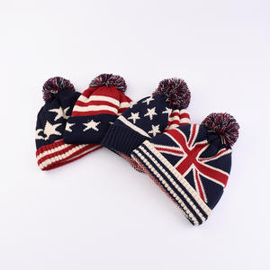 Topi stylesh Inggris topi Beanie rajutan bendera Jack Uni Nasional London Amerika Inggris topi Beanie Ski bergaris musim dingin untuk wanita