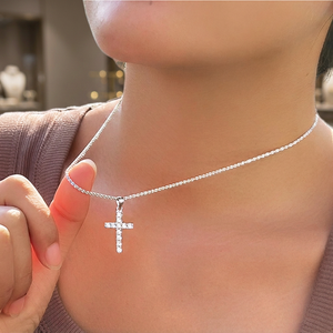 Trendy Moissanite Link <b>Chain</b> S925 Sterling Silver Double <b>Cross</b> Pendant Necklace Women Men Engagement Wedding Gift - Product Image 3