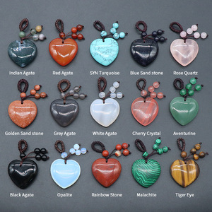 Agate Crystal 30mm Love Woven Key Chain Pendant Heart Natural Stone Heart Pendant Key Chain