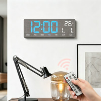Horloge murale numérique LED grand format avec alarme, calendrier, minuteur, réglage de la luminosité, température intérieure, pour chambre et bureau, certifiée BSCI