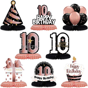 Decorazioni per Festa di 10° Compleanno, Centrotavola a Nido d'Ape Oro Rosa, Insegna 'Cinque Anni di Età', Accessori per Foto - Product Image 1