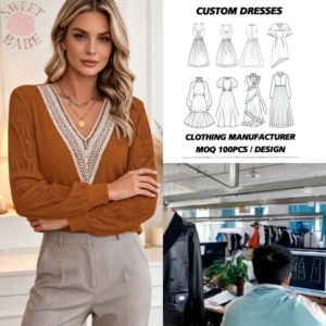 Blusa de Moda Popular al por Mayor para Mujer, Cuello en V, Manga Larga, Corte Holgado, con Decoración de Cuello Hueco, Servicio Personalizado para Oficina Diaria - Product Image 1
