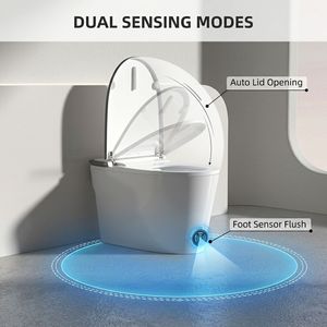 WC intelligent de luxe à ouverture automatique du couvercle par induction, chasse d'eau à capteur au pied, bidet intelligent pour projets hôteliers modernes - Product Image 2
