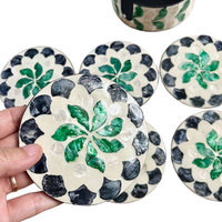 Ensemble de sous-verres élégants faits à la main, écologiques, minimalistes, avec incrustation de nacre, 6 pièces, support de table en bambou, design inspiré des tasses à thé