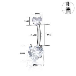 Piercing all'Ombelico in Titanio G23 14G 1.6mm con Zircone a Forma di Cuore, <span class=keywords><strong>Anelli</strong></span> per Ombelico, Labret, Cartilagine, <span class=keywords><strong>Helix</strong></span>, Gioielli per Piercing Corporeo - Product Image 2