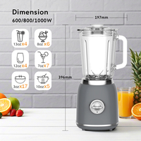 Blender multifonctionnel de comptoir 800W avec jarre en verre de 1,5L, vitesse variable, idéal pour les jus et smoothies – Appareil de cuisine 800W