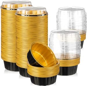 Moules à pâtisserie jetables en aluminium de 5 oz avec couvercles, noir et or, pour crème brûlée, muffins, desserts, contenants de Noël - Product Image 1