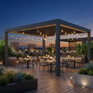Pérgola Moderna de Aluminio RKOVE RK-S1 con Techo de Láminas Ajustables y Pantallas Enrollables para Espacios Exteriores en Azoteas - Product Image 1