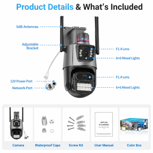 Caméra de sécurité dôme ICSEE à suivi automatique, prix usine, 6MP, triple objectif, double écran, zoom 8X, surveillance vidéo extérieure sans fil ICsee NVR - Product Image 2