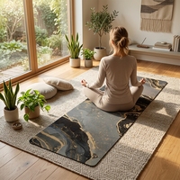 Tapis de yoga en PU et caoutchouc naturel, imprimé numérique UV personnalisé, motif marbre noir et or, antidérapant, écologique, épaisseur 4-5 mm, 185 cm