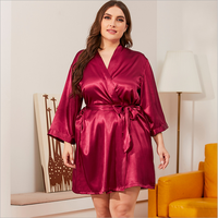 Pyjama grande taille pour femme, robe de chambre en satin de soie, couleur unie, ample et confortable, vêtements de nuit