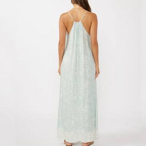 2026 Women's Beach Floral Print Loose Flow Drawstring Halter Neck Sleeveless Casual <b>Dress</b> Custom Chiffon Maxi <b>Dress</b> - Product Image 5