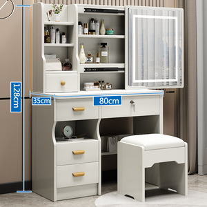 2026 estilo italiano moderno dormitorio <span class=keywords><strong>tocador</strong></span> conjunto LED maquillaje <span class=keywords><strong>tocador</strong></span> <span class=keywords><strong>con</strong></span> <span class=keywords><strong>espejo</strong></span> iluminado almacenamiento <span class=keywords><strong>de</strong></span> madera - Product Image 2