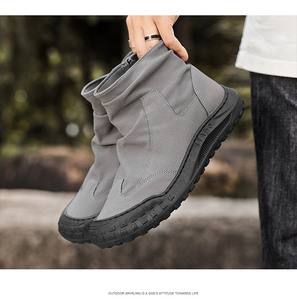 Retro High Top Men's Leather <b>Boots</b> Autumn and Winter Dirt-Resistant Short <b>Boots</b> with Zip Closure Workwear Shoes - Product Image 2