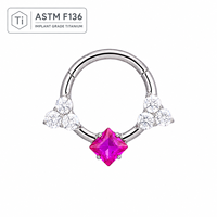 Anneau clicker sans soudure en titane ASTM F136 avec zircon cubique carré pour piercing de nez, de septum, de cartilage et de daith - Vente en gros usine