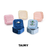 Boîte à bagues octogonale en velours en gros, personnalisable avec logo, mini boîte de rangement pour bijoux, étui portable pour bague de fiançailles, emballage cadeau