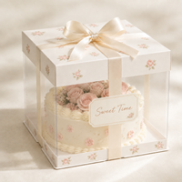 Boîte à gâteau carrée autoportante personnalisable avec fenêtre transparente, recyclable, portable, en papier, pour emballage de gâteaux et snacks mats
