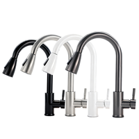 Robinet de cuisine moderne en acier inoxydable 201, 3 voies, à bec extractible, pulvérisateur à ressort, robinet de cuisine à trou unique