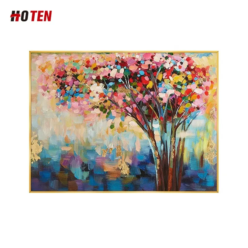 Hand-painted colorful big tree oil painting home warm hanging painting