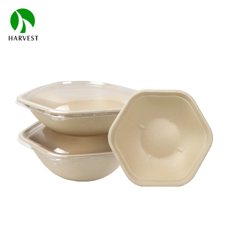 34oz Biodegradable Pulp Sugarcane Disposable to Go Poke Salad Hexagonal Bagasse Bowl