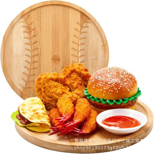 Bandeja redonda de bambú con forma de pelota de béisbol, plato de madera maciza para servir en fiestas, cumpleaños, pasteles, pizza, queso. - Product Image 5