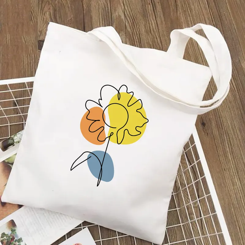 Eco Handbag Tote Reusable Customized Logo Women's Canvas Shopper Flower Print Female Cotton Cloth Shoulder Bag