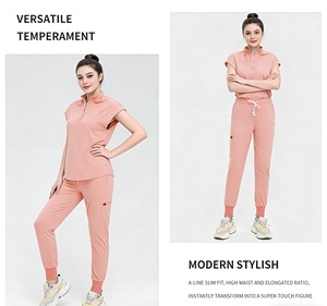 Tenue médicale à col mandarin personnalisable avec LOGO – Ensemble 2 pièces pour professionnels de la santé (femmes et hommes) – Sehe Fashion - Product Image 2