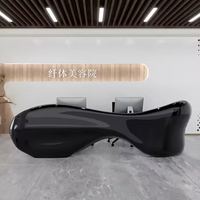 Bureau de réception extensible rose de luxe moderne avec structure en acier inoxydable doré |   Comptoir d'accueil pour hôtel, centre commercial, salon de beauté et spa