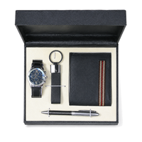 Coffret Cadeau Pratique pour Homme en Cuir PU Marron, Portefeuille, Montre, Stylo, Porte-clés, Kit Souvenir Personnalisé pour Employés - Vente Chaude