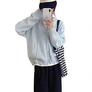 <span class=keywords><strong>Cardigan</strong></span> in maglia sottile di mohair con cappuccio e <span class=keywords><strong>zip</strong></span>, tinta unita, fantasia floreale, elegante, da <span class=keywords><strong>donna</strong></span>, per l'autunno - Product Image 1