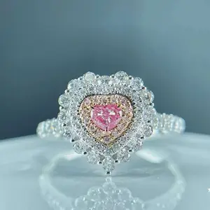 SGARIT Customize Fine Jewelry 18k Gold 0.2ct Fancy Pink Diamond Ring Women Ring Heart Cut Natural Gemstone Jewellery