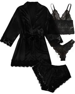 Conjunto de Lencería Erótica de 4 Piezas, Camisón de Satén de Buena Calidad al por Mayor, Bata para Mujer, Pijama, Kimono, Ropa de Dormir de Seda - Product Image 2
