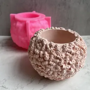 BESGEN fai da te Halloween teschio regalo geometrico gesso stampi in silicone per vaso di fiori in cemento