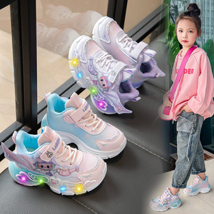 Zapatillas de Princesa para Niñas, Otoño, Plantilla de PU Suave, Nuevo Diseño de Dibujos Animados, Transpirables, con <span class=keywords><strong>Luces</strong></span>, Cierre Deslizante, Moda Infantil - Product Image 3