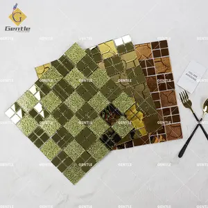 Ouro espelho mosaico telhas adesivos vidro espelho mosaicos folhas sala telha parede