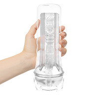 Amazon Cross-border Masturbateur masculin transparent à double tête, à commande manuelle, avec mouvement de va-et-vient, type 'Airplane Cup' et 'Flashlight', à orifice de type 'Yin'