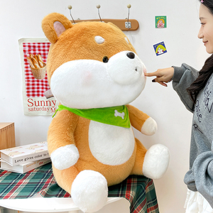 Peluche Kawaii de <span class=keywords><strong>Shiba</strong></span> Inu Regordete, Juguete de Peluche Suave y Esponjoso con Pañuelo Verde, Venta al por Mayor y al Detal, Regalos de Cumpleaños para Niños - Product Image 4