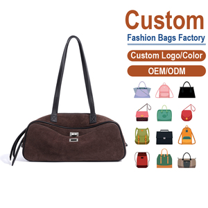 Sac à bandoulière en daim et cuir pleine fleur, fermeture à cadenas, fabrication OEM/ODM sur mesure, sac bowling rétro pour femme - Product Image 1