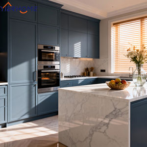 Gabinetes de Cocina Pintados de Madera Maciza Personalizados YIERHOME, Acabado Azul, Diseño de Isla con Electrodomésticos Integrados - Product Image 1