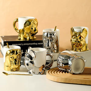 Taza de Cerámica Creativa con Diseño 3D en Relieve de Perro, Taza de Oficina para Parejas, Taza de Cerámica con Animal en Dorado y Plateado, OEM ODM - Product Image 2
