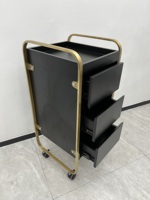 Chariot de Luxe pour Salon de Beauté, Coiffure et Spa, Meuble de Rangement avec 3 Tiroirs, Plateau Supérieur, Cadre Doré et Roulettes