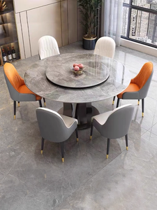 Mesa de comedor redonda giratoria Lazy Susan de piedra sinterizada de estilo italiano, fácil de montar, para 4-8 personas - Product Image 3