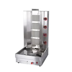 Máquina Shawarma Gás Rotisserie Comercial 4 Queimadores Rotativa Automática Indoor Kitchen kebab machine