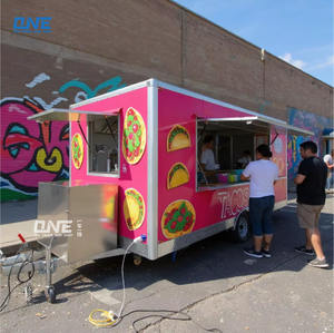 DOT規格 15フィート ピンク ホットドッグキッチン キオスク/カート グリルとフライヤー付き 移動販売車 アイスクリーム フードトレーラー - Product Image 1