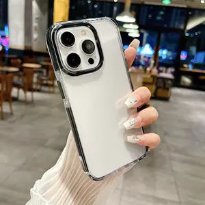 Casing ponsel transparan pc keras populer untuk iPhone 15 Pro max casing ponsel mewah pinggiran berwarna untuk iPhone 11 12 13 14 15