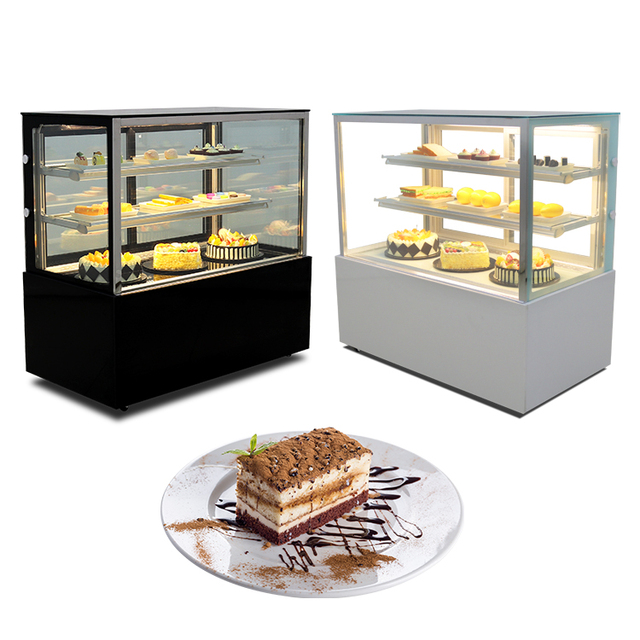 Commercial Square Glass Cake Display Cooler Multiple Sizes Custom Black White Air Cooling Cake  Fruit Wine Refrigerator