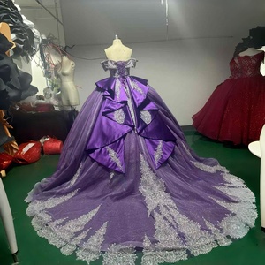Vestidos de Quinceañera Brillantes Morados Wx87 con Cuello Barco y Apliques de Encaje para Niñas, Vestidos de Princesa para Fiesta de 16 Años y Baile de Graduación - Product Image 2